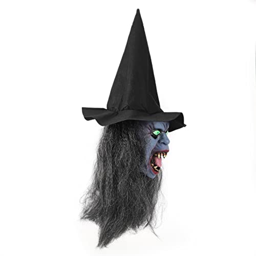 Witch Halloween Mask Latex Witch Mask with Black Hair and Hat, Scary Horror Cosplay Costume Masks Old Witch Dress up for Men Women Party Decoration Props