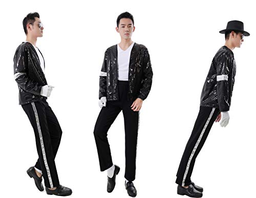 CIGUO Men's Halloween Party Costumes for Dance Cosplay Birthday Costume (Small, Black)