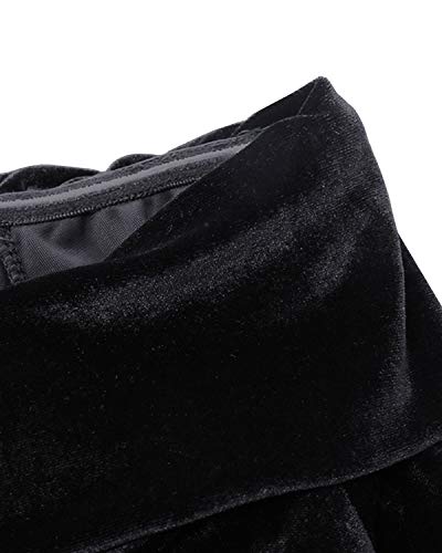 GIKING Women Halloween Morticia Costumes Floor Length Black Addams Costume Crushed 1950s Dress Black M