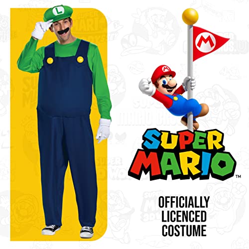 Disguise Men's Plus Size Luigi Deluxe Adult Costume, Green, XXL (50-52)