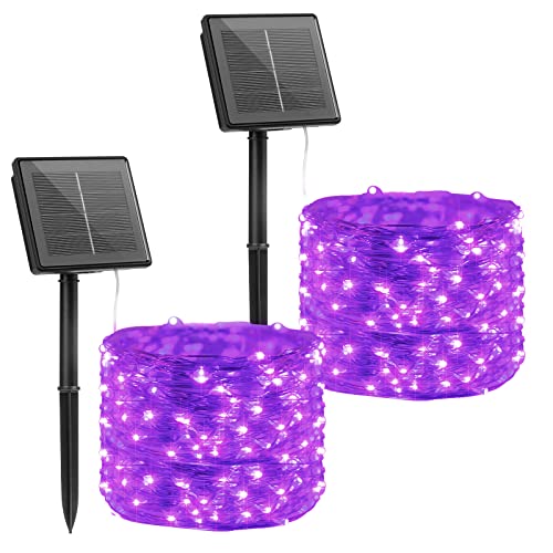 Brightown Solar Halloween String Lights, 2 Pack 33 Feet 100 Led Outdoor Solar Fairy Lights with 8 Modes Waterproof Decoration Copper Wire Lights for Patio Yard Trees Christmas Wedding Party (Purple)
