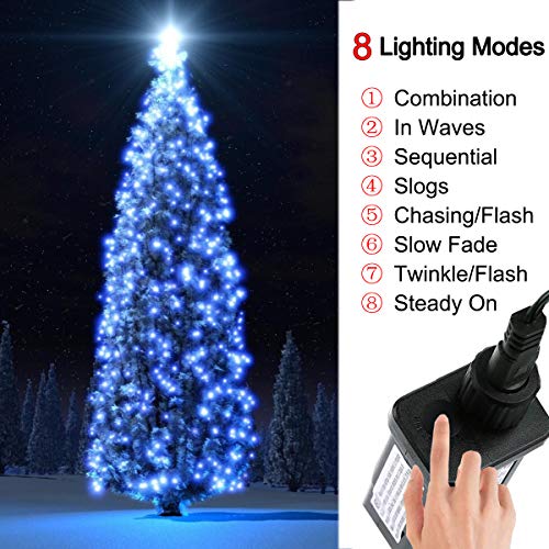 Christmas String Lights - 110 LEDs 46ft/14m 8 Modes End-to-End Plug in Indoor/Outdoor Waterproof Decorative Fairy Twinkle Halloween Lights for Tree/Wedding/Thanksgiving Day/Patio Decorations - Blue