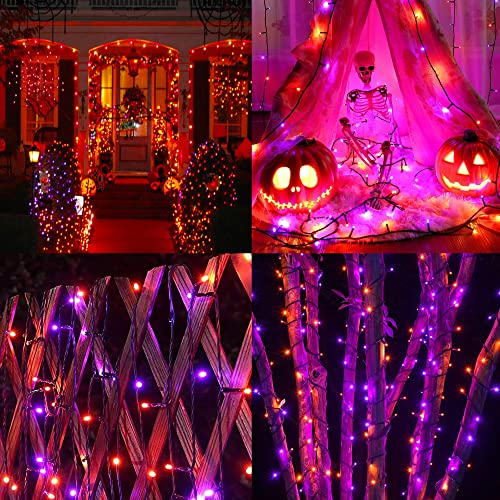weillsnow 164FT 500 LED Halloween Lights, 8 Modes Waterproof Plug in String Lights for Halloween Indoor Outdoor Yard Party Wedding Garden Home Decorations (Purple & Orange)