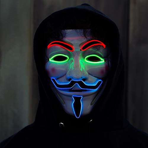 Diximus Halloween Masks LED Mask – V for Vendetta Mask Anonymous Guy Light Up Hacker Mask White