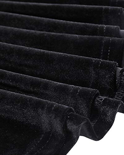 GIKING Women Halloween Morticia Costumes Floor Length Black Addams Costume Crushed 1950s Dress Black M