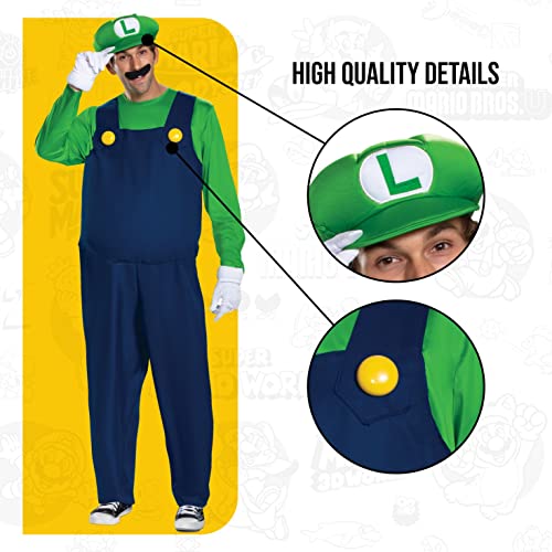 Disguise Men's Plus Size Luigi Deluxe Adult Costume, Green, XXL (50-52)