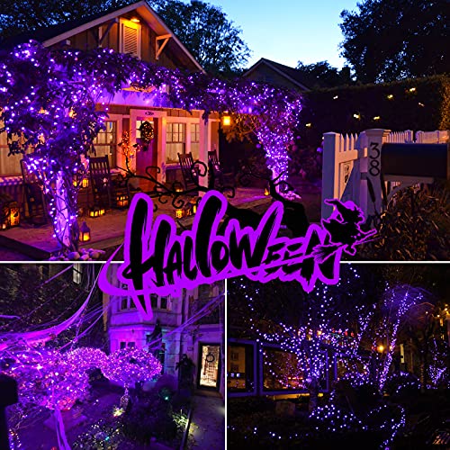 Brightown Solar Halloween String Lights, 2 Pack 33 Feet 100 Led Outdoor Solar Fairy Lights with 8 Modes Waterproof Decoration Copper Wire Lights for Patio Yard Trees Christmas Wedding Party (Purple)