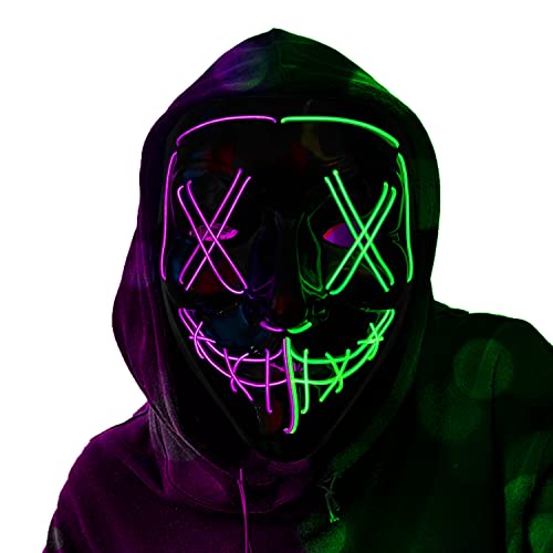 BOMLY Halloween Purge Mask Light Up Scary Mask EL Wire LED Mask for Festival Party Gifts (Green)