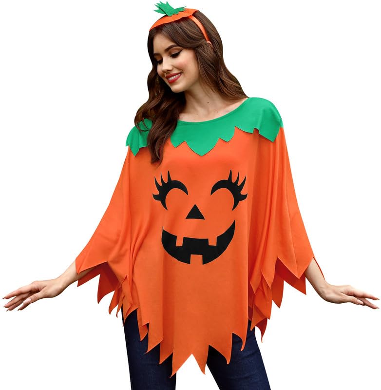 Chic Halloween Pumpkin Poncho for Women