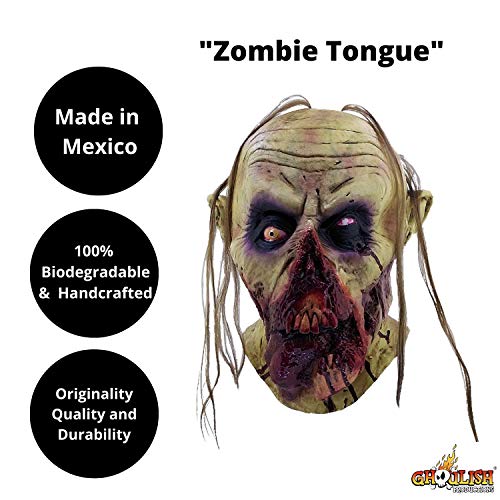Ghoulish Productions Zombie Tongue Mask. Zombie Blood Tongue Latex Mask, Scary Halloween Mask Zombies, Blood Face Zombie Latex Mask. Zombies Line. One Size Latex Mask
