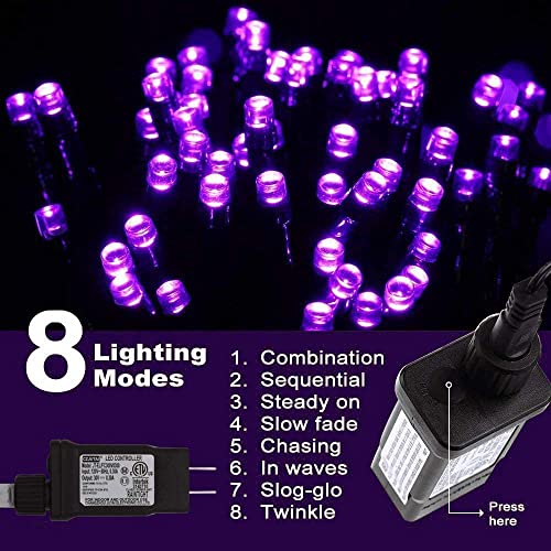 Christmas String Lights Purple - 25m/82ft 220 LEDs 8 Modes Function End-to-End Extendable Plug in Waterproof Inside/Outside Fairy Xmas Tree Lights for Halloween/Patio/Home/Indoor/Outdoor Decorations