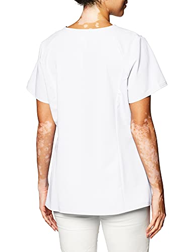 Dickies Women's Plus Size Xtreme Stretch V-Neck Scrubs Shirt, White, XXXX-Large