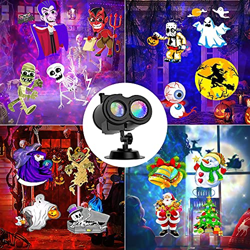 Halloween Christmas Projector Lights Outdoor, COOLWUFAN 2-in-1 Moving Patterns Landscape Lights, 30 HD Effects (3D Ocean Wave & Patterns) Projection Light for Xmas Halloween Party Garden Decorations