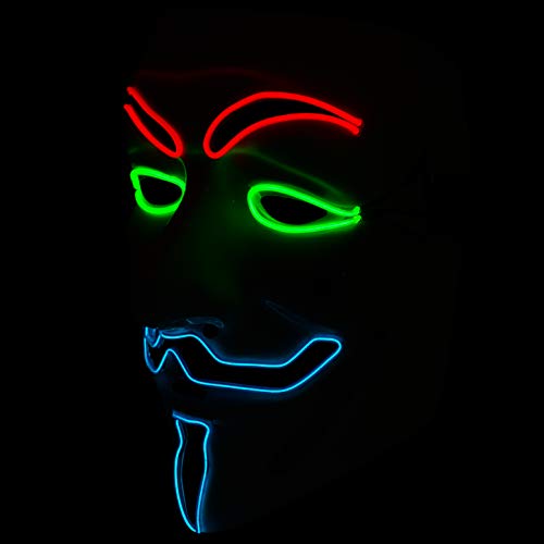 Diximus Halloween Masks LED Mask – V for Vendetta Mask Anonymous Guy Light Up Hacker Mask White