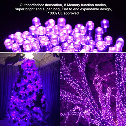 Christmas String Lights Purple - 25m/82ft 220 LEDs 8 Modes Function End-to-End Extendable Plug in Waterproof Inside/Outside Fairy Xmas Tree Lights for Halloween/Patio/Home/Indoor/Outdoor Decorations