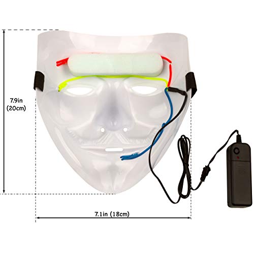 Diximus Halloween Masks LED Mask – V for Vendetta Mask Anonymous Guy Light Up Hacker Mask White