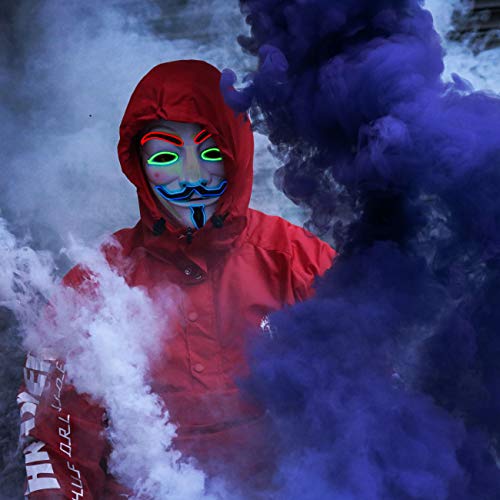 Diximus Halloween Masks LED Mask – V for Vendetta Mask Anonymous Guy Light Up Hacker Mask White
