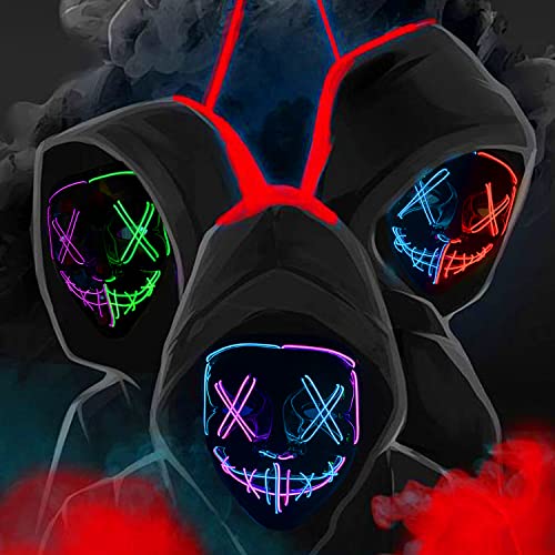 BOMLY Halloween Purge Mask Light Up Scary Mask EL Wire LED Mask for Festival Party Gifts (Blue-Pink)