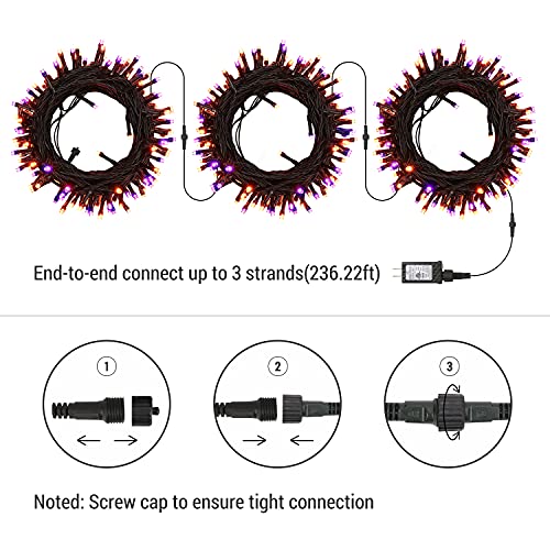 Brizled Purple & Orange Halloween Lights, 95.14ft 240 LED Halloween String Lights Connectable with Timer, 8 Modes Outdoor Halloween Lights, Plugin Mini Lights Waterproof for Outside Spooky Decoration