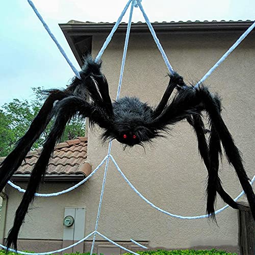 COOLJOY 200" Halloween Spider Web and 60" Giant Halloween Spider Halloween Decorations Virtual Realistic Hairy Spider Halloween Outdoor Indoor Decoration