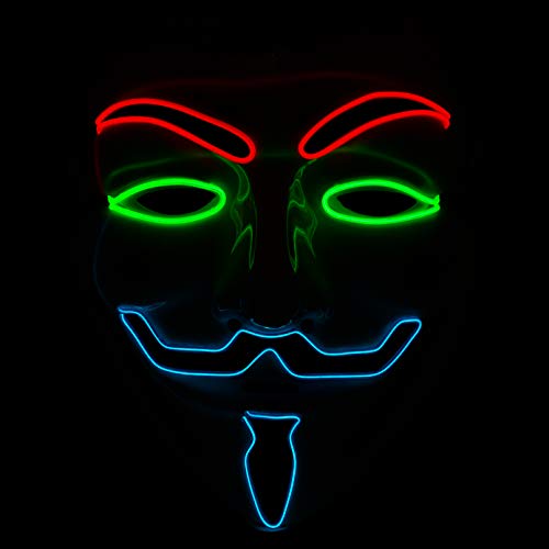 Diximus Halloween Masks LED Mask – V for Vendetta Mask Anonymous Guy Light Up Hacker Mask White