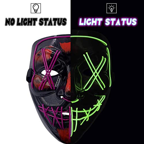 BOMLY Halloween Purge Mask Light Up Scary Mask EL Wire LED Mask for Festival Party Gifts (Green)