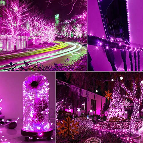 Brightown Solar Halloween String Lights, 2 Pack 33 Feet 100 Led Outdoor Solar Fairy Lights with 8 Modes Waterproof Decoration Copper Wire Lights for Patio Yard Trees Christmas Wedding Party (Purple)