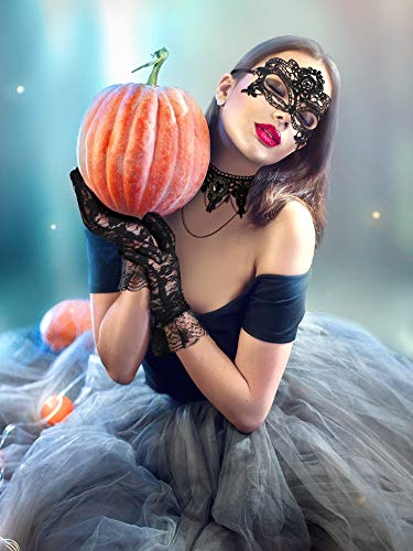 Boao Masquerade Costume Set for Women, Lace Masquerade Mask Gloves Black Gothic Choker Necklace Cosplay Accessories (Cool Style)