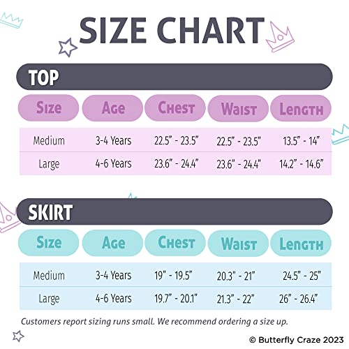 Butterfly Craze Little Girl's Mermaid Costume, Top/Dress with Skirt - Perfect for Birthday Parties, Halloween, School Fairs or Pretend-Play or Dress-Up, Purple Top, Deep Green Skirt, Large (5-6yrs)