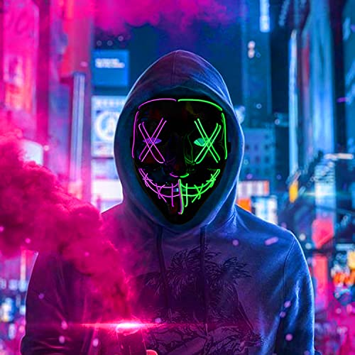 BOMLY Halloween Purge Mask Light Up Scary Mask EL Wire LED Mask for Festival Party Gifts (Green)