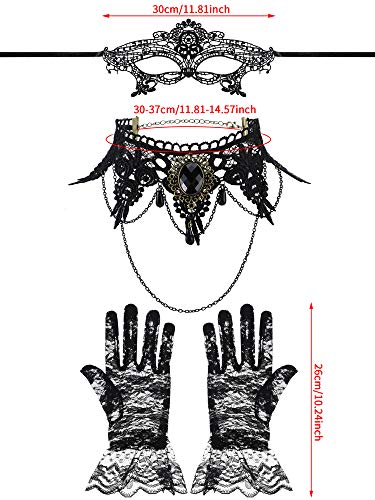 Boao Masquerade Costume Set for Women, Lace Masquerade Mask Gloves Black Gothic Choker Necklace Cosplay Accessories (Cool Style)