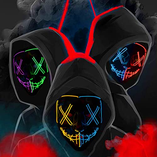 BOMLY Halloween Purge Mask Light Up Scary Mask EL Wire LED Mask for Festival Party Gifts (Green)