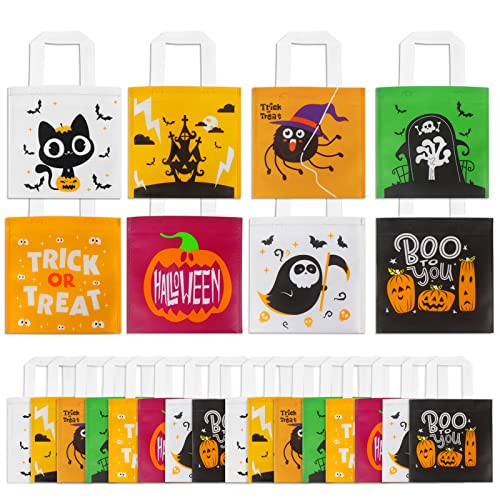 CCINEE 48pcs Halloween Non-Woven Bags, 8 Designs Trick or Treat Tote Reusable Gift Bags with Handles for Kids Halloween Candy Goodie Bags Party Favors and Supplies Snacks Bags
