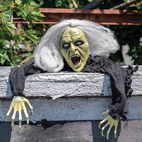 PREXTEX Halloween Decoration Zombie Groundbreaker Gray Haired 66 Inch (5.5 feet) Zombie Skull with Posable Skeletal Hands - Best Halloween Decoration Prop for Garden, Lawn, car, Indoor, Outdoor etc.