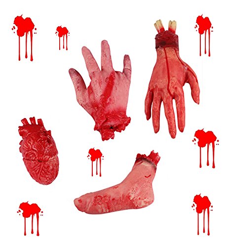 Fashionclubs Halloween Terror Severed Hand Leg Heart Props Set, Fake Bloody Scary Chopped Body Part Horror Haunted Halloween Decoration Prank Props