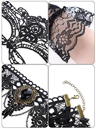 Boao Masquerade Costume Set for Women, Lace Masquerade Mask Gloves Black Gothic Choker Necklace Cosplay Accessories (Cool Style)