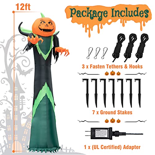 12FT Tall Halloween Inflatable Ghost, Pumpkin Head Man