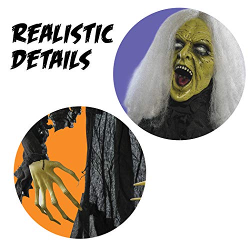 PREXTEX Halloween Decoration Zombie Groundbreaker Gray Haired 66 Inch (5.5 feet) Zombie Skull with Posable Skeletal Hands - Best Halloween Decoration Prop for Garden, Lawn, car, Indoor, Outdoor etc.
