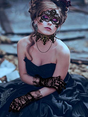Boao Masquerade Costume Set for Women, Lace Masquerade Mask Gloves Black Gothic Choker Necklace Cosplay Accessories (Cool Style)