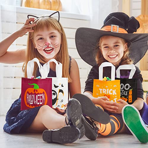 CCINEE 48pcs Halloween Non-Woven Bags, 8 Designs Trick or Treat Tote Reusable Gift Bags with Handles for Kids Halloween Candy Goodie Bags Party Favors and Supplies Snacks Bags
