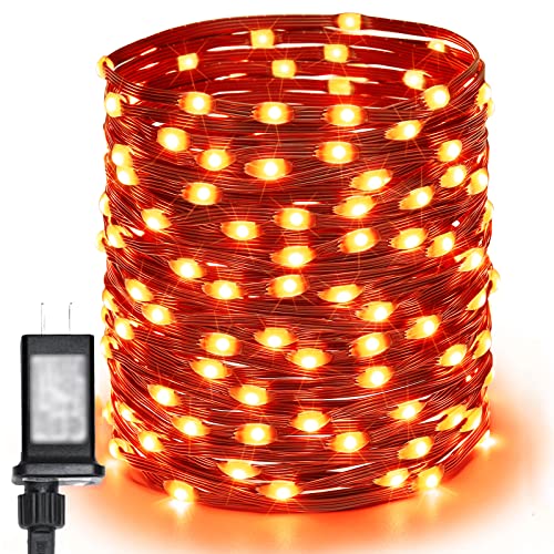 BrizLabs Orange Halloween Lights, 104.98ft 300 LED Orange Lights, 8 Modes Halloween Lights Plug in Orange Twinkle Lights Timer, Connectable Outdoor Orange Tree Lights for Home Party Decor, Black Wire