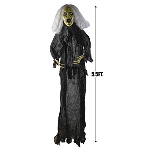 PREXTEX Halloween Decoration Zombie Groundbreaker Gray Haired 66 Inch (5.5 feet) Zombie Skull with Posable Skeletal Hands - Best Halloween Decoration Prop for Garden, Lawn, car, Indoor, Outdoor etc.