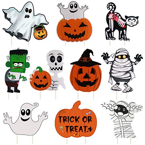 GameXcel 10PCS Yard Signs for Halloween Props Yard Stakes Pumpkin Ghost Monster Yard Sign Stakes for Halloween Decorations Outdoor Lawn Decor Yard Decorations