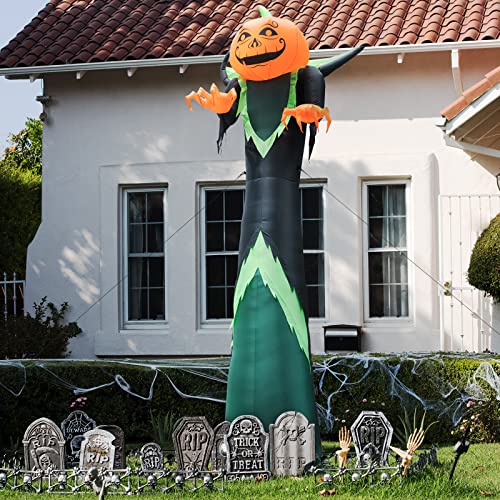 12FT Tall Halloween Inflatable Ghost, Pumpkin Head Man