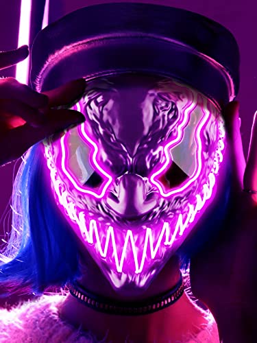 Doviden Halloween LED Light Up Mask for Purge Costume Party Kids Adults - Scary Glowing Neon Mask with Dark and Evil Bat Wing Eyes for Women Men Halloween Costume Rolepaly Paty