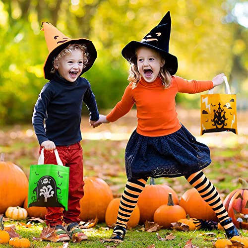 CCINEE 48pcs Halloween Non-Woven Bags, 8 Designs Trick or Treat Tote Reusable Gift Bags with Handles for Kids Halloween Candy Goodie Bags Party Favors and Supplies Snacks Bags