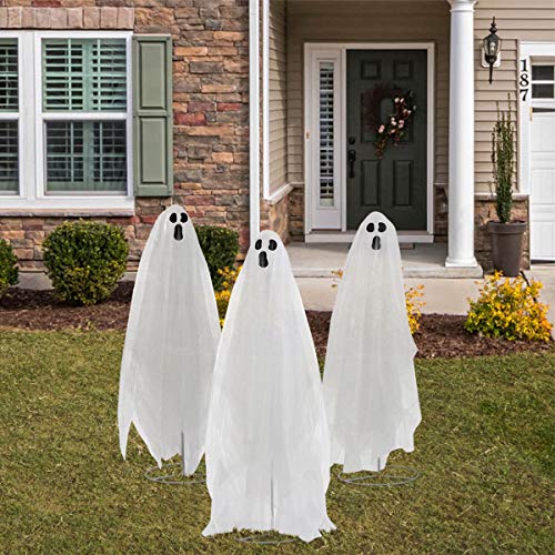 Quality Craft XL0445K Trio of Ghosts 55" Lights and Sound Halloween Decorations, White