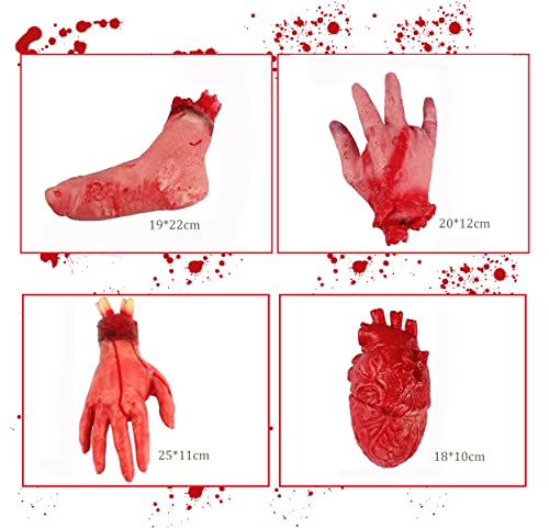 Fashionclubs Halloween Terror Severed Hand Leg Heart Props Set, Fake Bloody Scary Chopped Body Part Horror Haunted Halloween Decoration Prank Props