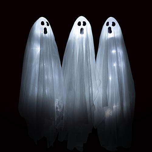 Quality Craft XL0445K Trio of Ghosts 55" Lights and Sound Halloween Decorations, White