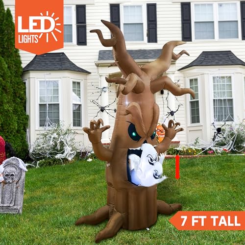 7ft Animated Scary Tree with Ghost for Outdoor Halloween Decor